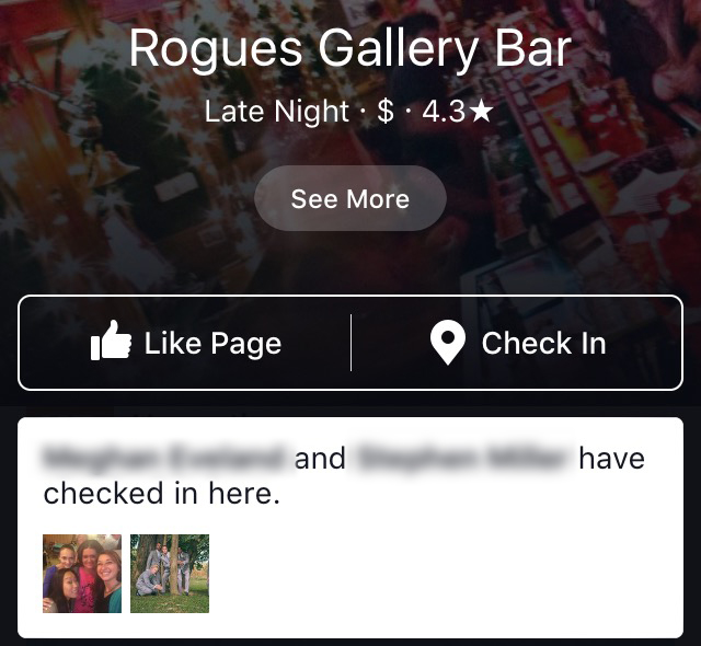 Rogues Gallery Facebook checkins